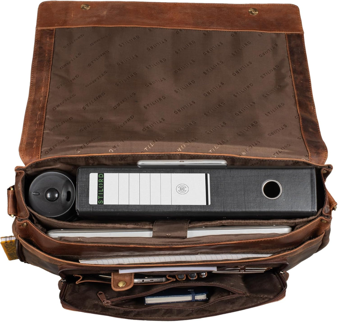 STILORD 'Maximus' XXL Ledertasche riesige Umhängetasche Unitasche 17 18 19 21 Zoll Laptop Aktentasch