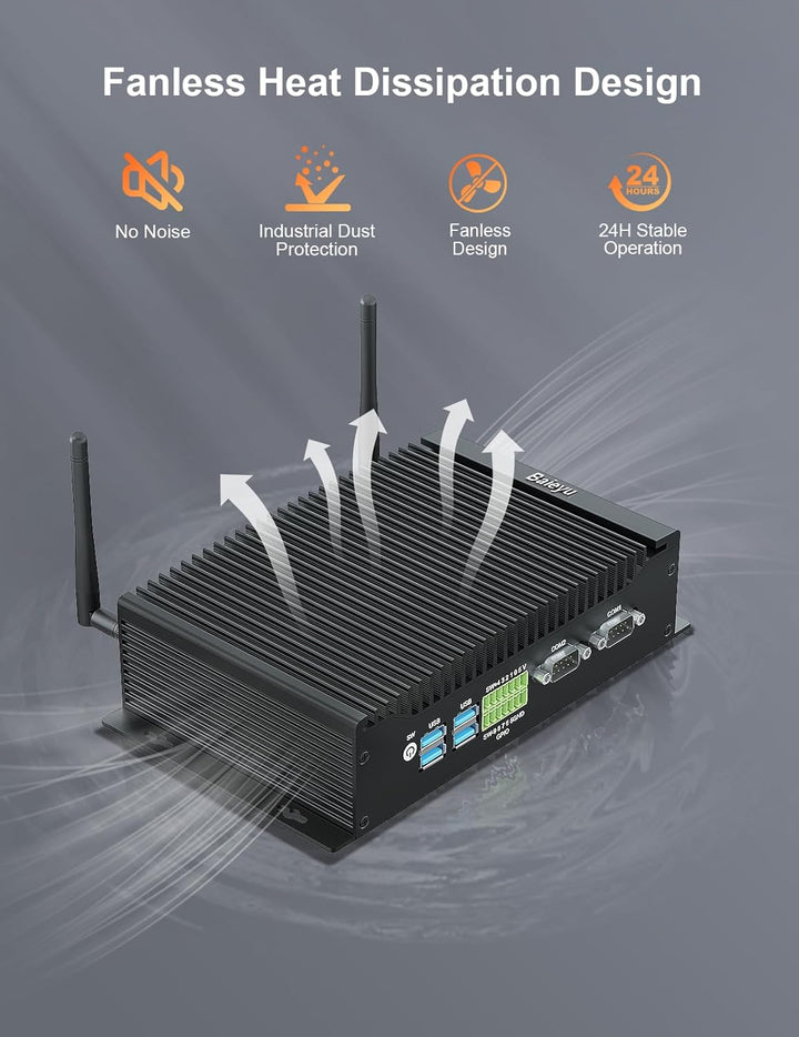 Baieyu Industrie PC Lüfterlos, Core i5-8260U with 8 GB RAM 256 GB SSD Mini Computer, 4K Triple Displ