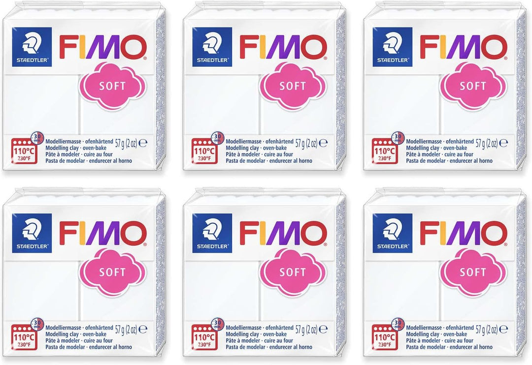 FIMO Soft Polymer Oven Bake Modelliermasse – 57 g Blöcke – 6 Stück – Weiss