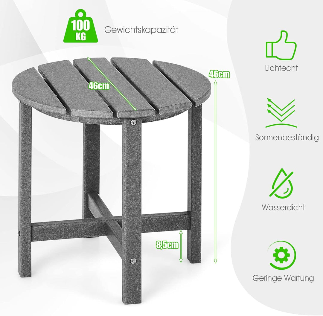 COSTWAY Beistelltisch, Kleiner Gartentisch aus UV-beständigem Kunststoff, Balkontisch wetterfest, fü