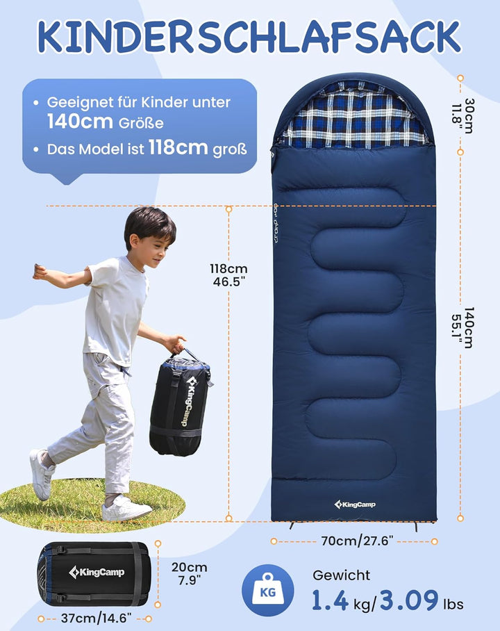 KingCamp Kinderschlafsack Schlafsack Winter Warmer Deckenschlafsack 3-4 Jahreszeiten für Kinder beim