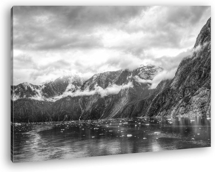 deyoli Tracy Arm Fjord bewölkt in Alaska Effekt: Schwarz/Weiss im Format: 100x70 als Leinwandbild, M