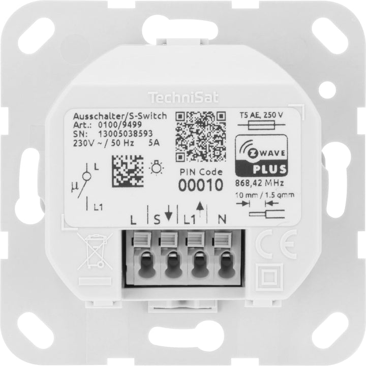TechniSat Smart-Home Ein-/Ausschalter-Einsatz mit Flächenwippe (Unterputzdose, Z-Wave Plus, smarte L