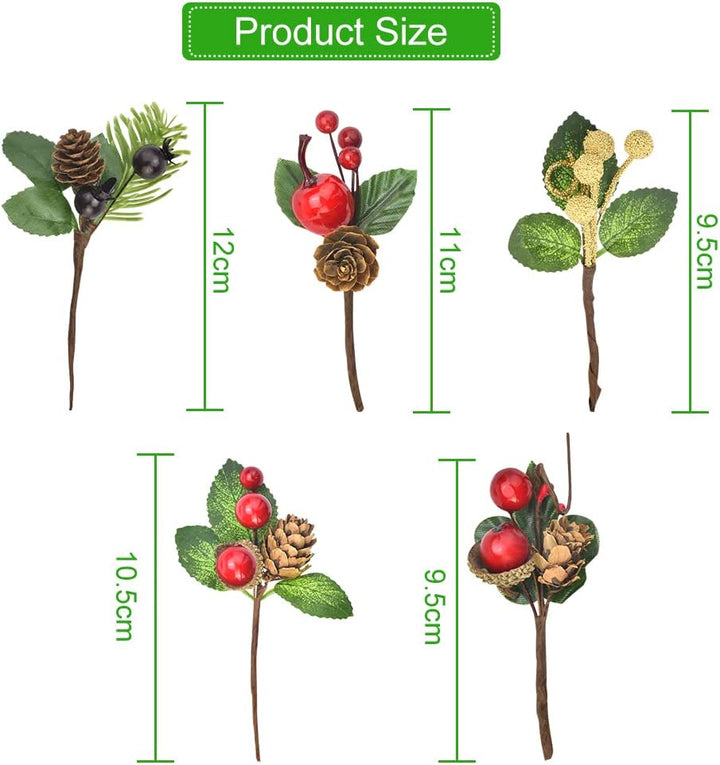 BUZIFU 20pcs Weihnachtsbeeren Picks künstliche Tannenzapfen Weihnachtsdekoration Aussen Weihnachtsbe