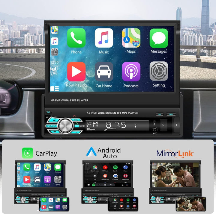 1 Din Autoradio Carplay und Android Auto, Hikity 7 Zoll Bildschirm Bluetooth Freisprecheinrichtung A