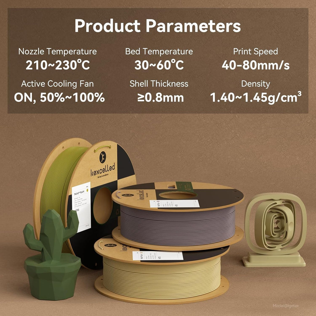 kexcelled Matte PLA Filament 1,75 mm +/- 0,03 mm, Glanzfreie Farbe, Matt Textur, 3D Drucker Filament