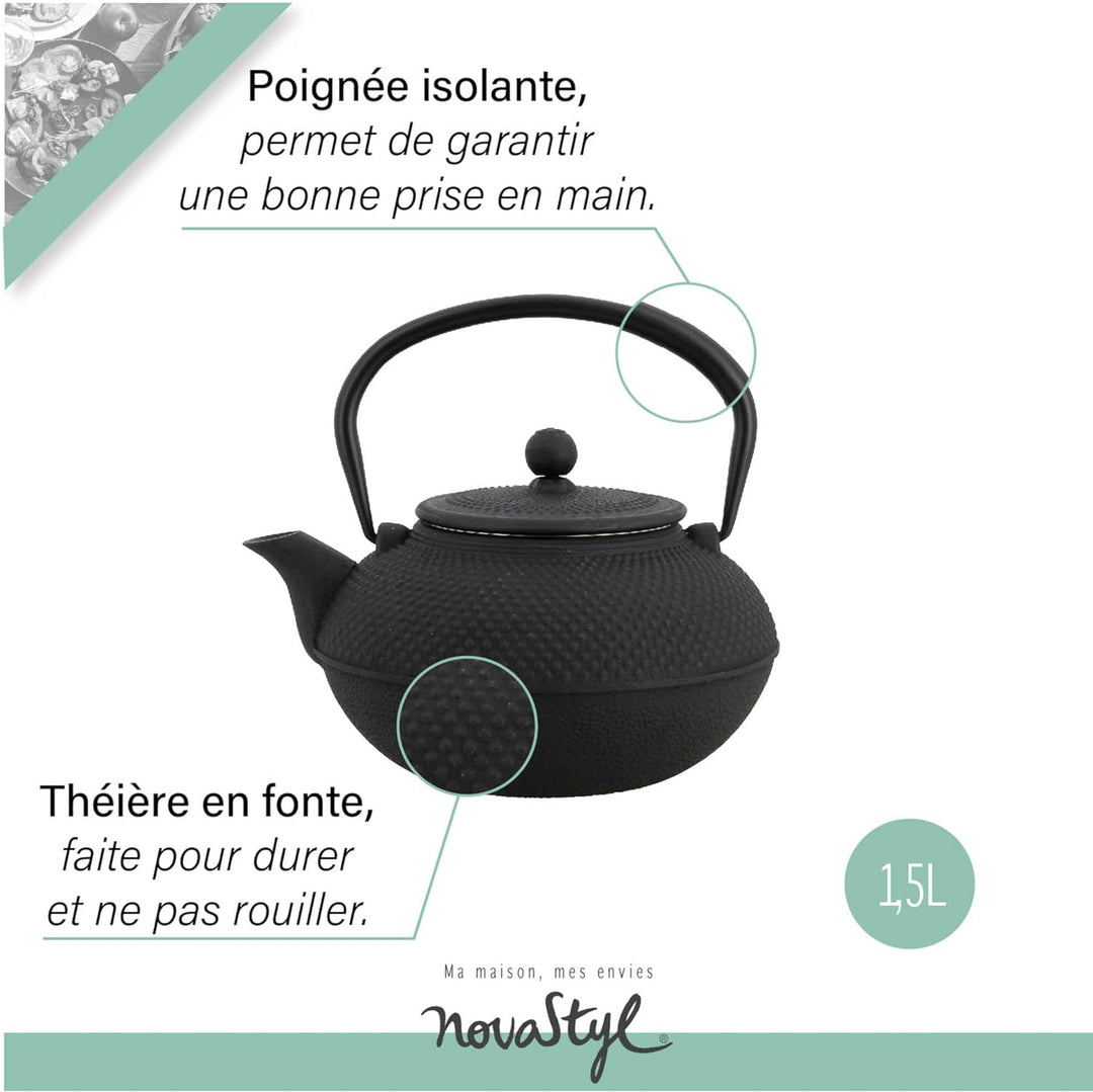 TheKitchenette 7321423 Teekanne, Gusseisen, 1,5 l, Schwarz 1L50, 1L50
