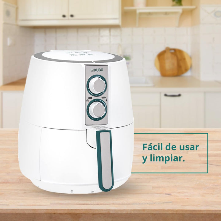 Kubo 2,5-Liter-ölfreie Fritteuse, Heissluftfritteuse, 1500 W, einstellbare Temperatur, Timer, Weiss,