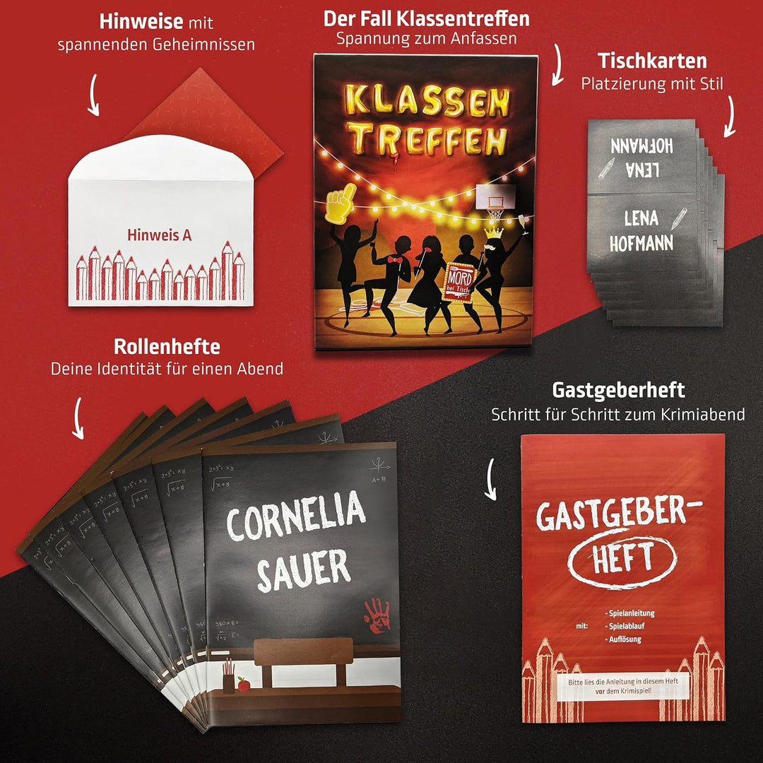 MORD bei Tisch Krimidinner für Zuhause - 5 bis 7 Personen - Der Klassentreffen Fall - Das Krimi Spie