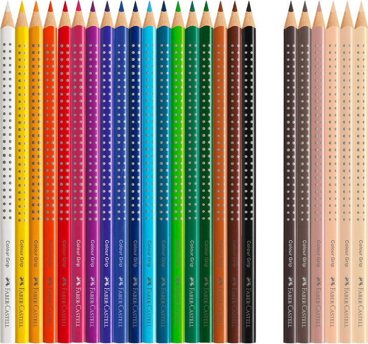 FABER-CASTELL 112819 - Buntstifte Set Colour Grip, 24-teilig, inkl. 6 hautfarben Buntstiften 18+6 ha