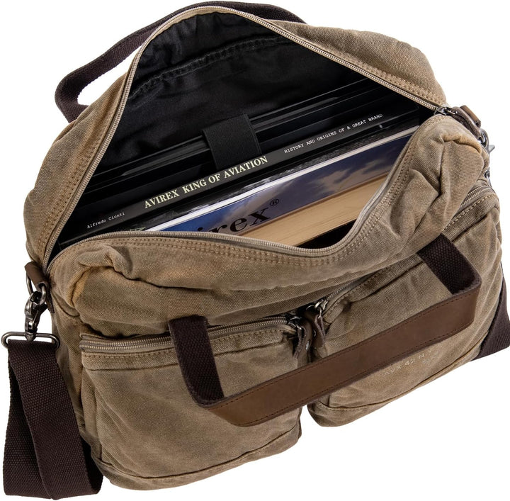Avirex Ordner mit zwei Griffen aus Canvas und Rindsleder, gepolsterte Tasche für PC, 15,6 Zoll, mit