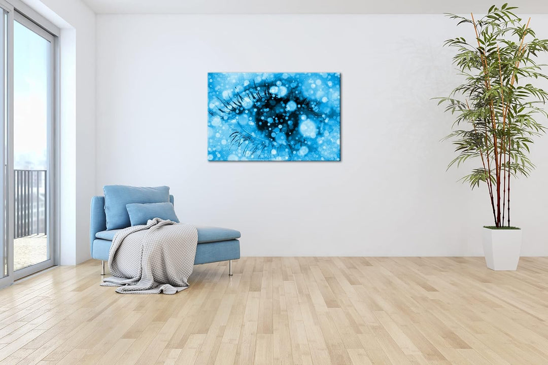 deyoli kunterbuntes Auge Format 100x70 Effekt: Monocrome Blau als Leinwandbild, Motiv fertig gerahmt