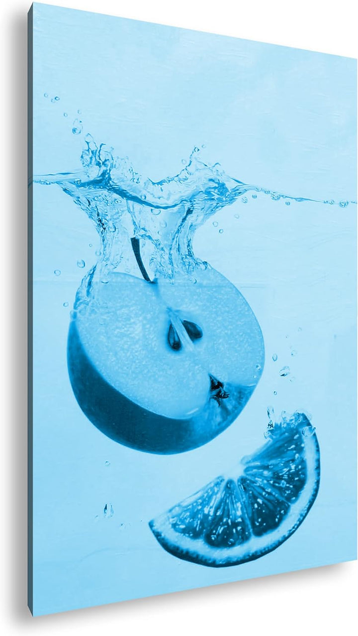 deyoli köstlicher Apfel mit Zitronenscheibe Format 80x60 Effekt: Monocrome Blau als Leinwandbild, Mo