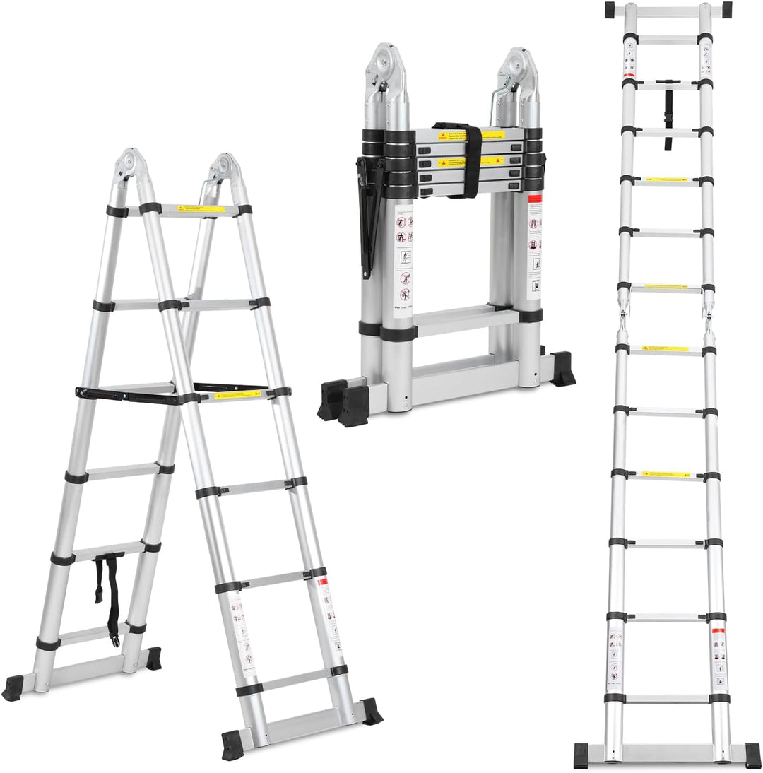 Lospitch 3.8M(1.9+1.9) M Aluminium Teleskopleiter klappbar Ausziehleiter mit Stabilisator Hochwertig