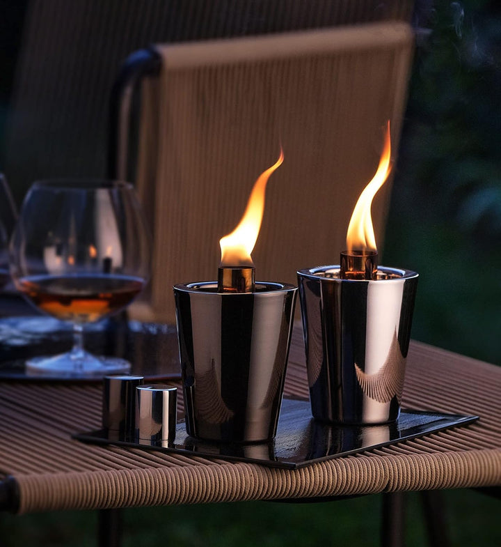 Philippi - Tarcia Tischfackel - Kleines Tischfeuer für Balkon oder Terasse - Edelstahl poliert - Sil