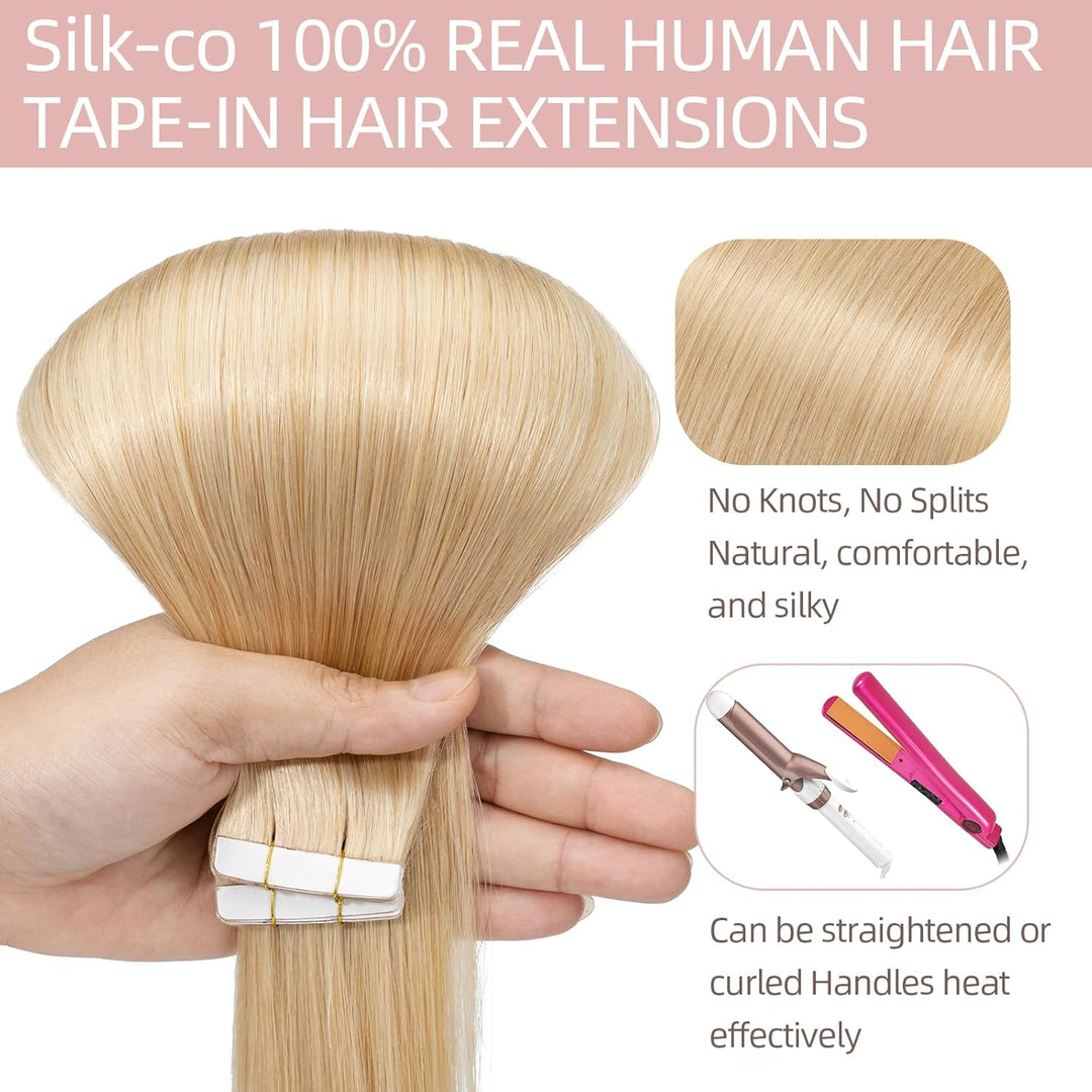 Silk-co Tape Extensions Echthaar 10stk, Remy Tape in Extensions Haarverlängerung, Skin Weft Echthaar