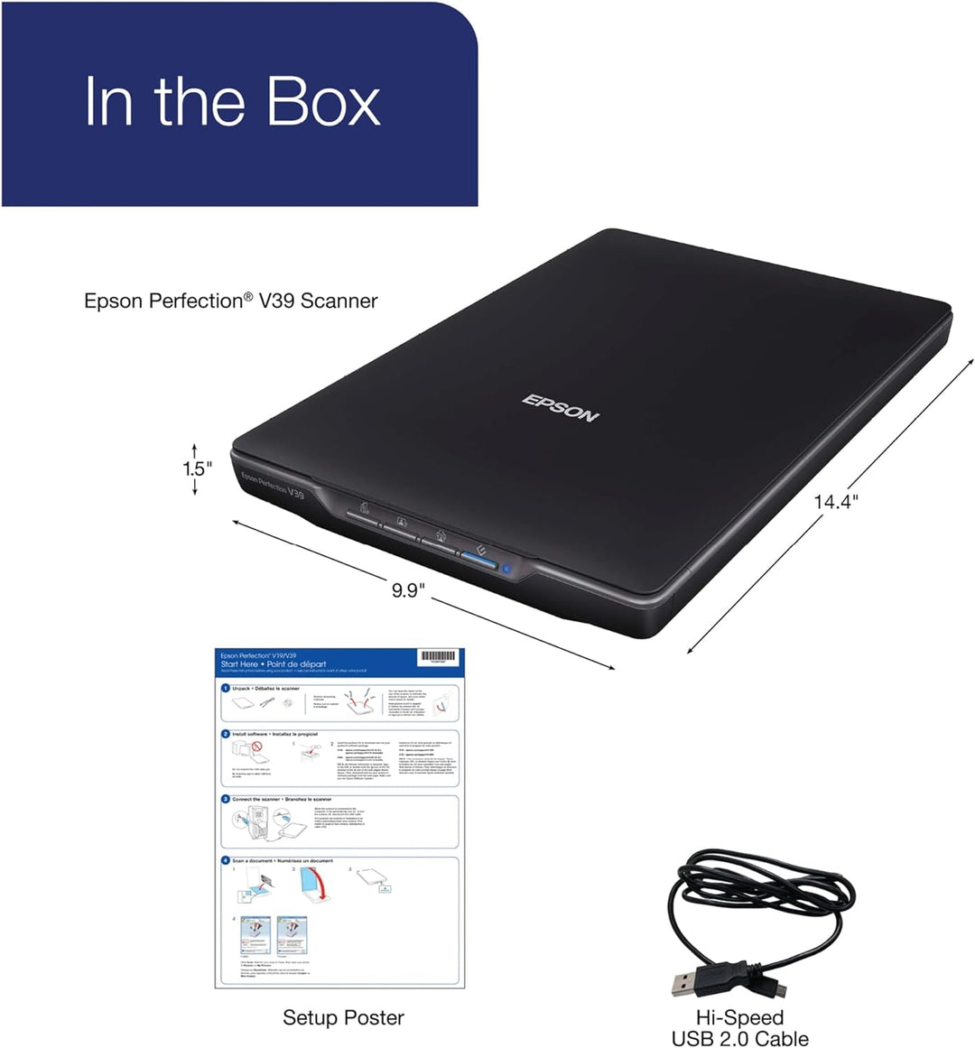 Epson Perfection V39 Color Photo and Document Scanner with Scan-to-Cloud with 4800 x 4800 DPI by Eps