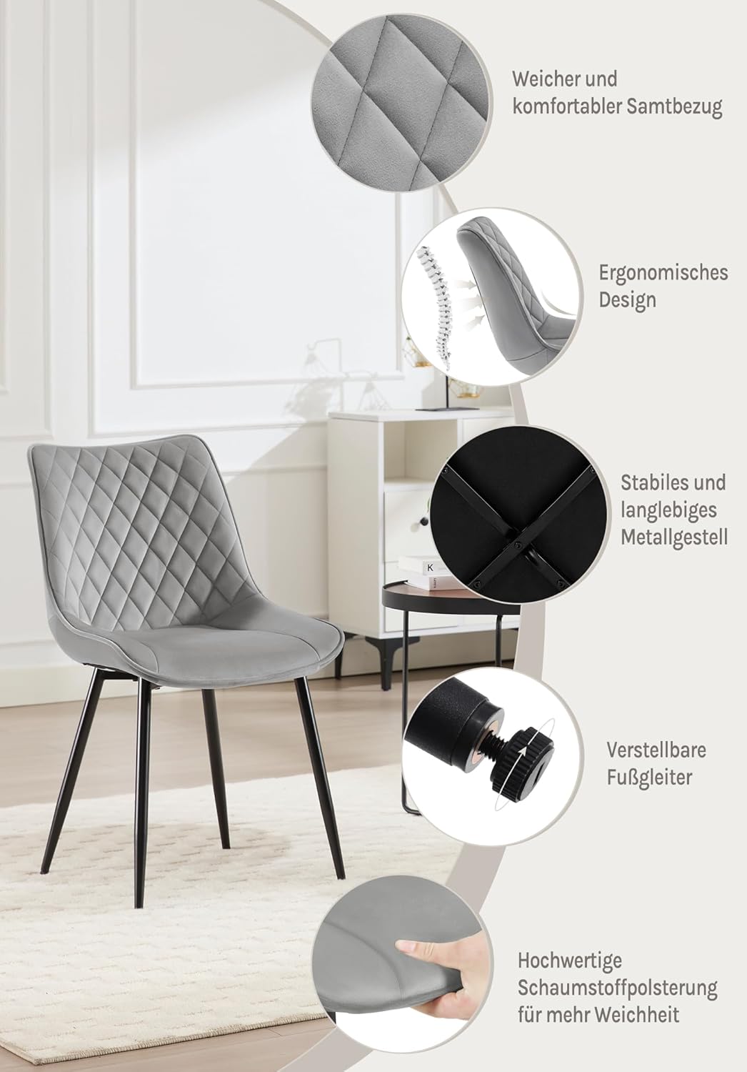 WOLTU 4 x Esszimmerstühle 4er Set Esszimmerstuhl Küchenstuhl Polsterstuhl Design Stuhl mit Rückenleh