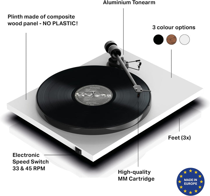 Pro-Ject E1 BT, Plug & Play Einsteiger Plattenspieler mit OM5e System, BT Sender, schaltbarer Phono