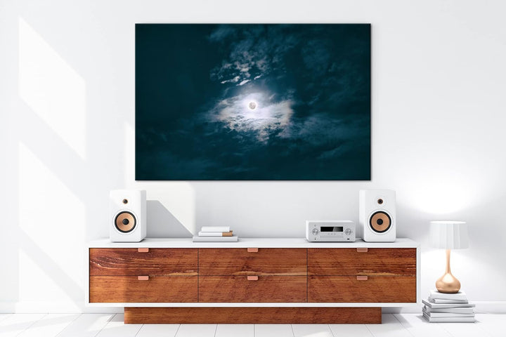 deyoli Wolkenbedeckte Vollmondnacht Format: 80x60 als Leinwandbild, Motiv fertig gerahmt auf Echthol