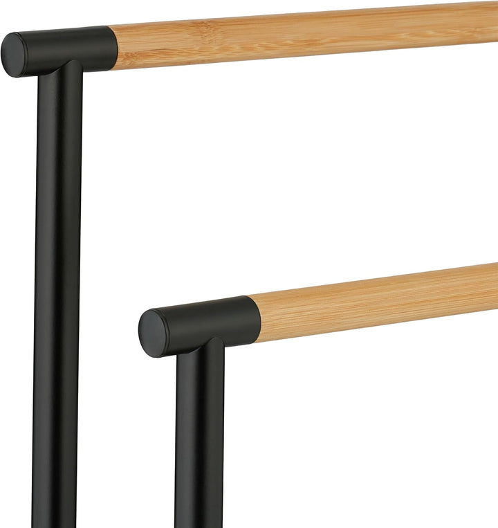 Relaxdays Handtuchhalter stehend, Handtuchständer mit 2 Stangen, für Hand- & Badetücher, Edelstahl,