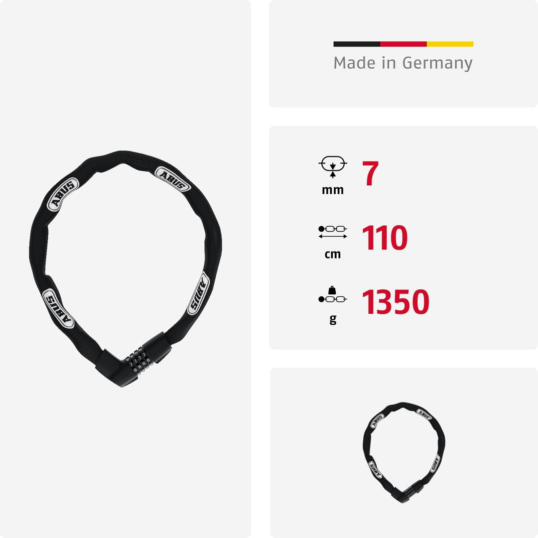 ABUS Kettenschloss Tresor 1385 – Zahlenschloss aus gehärtetem Stahl – 7 mm starke Vierkantkette – AB