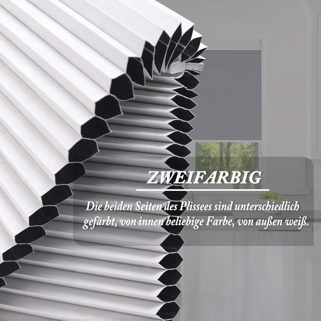 WOLTU Wabenplissee ohne Bohren Verdunklung Thermo Doppelplissee Klemmfix Zweifarbig 65x130cm Weiss-W