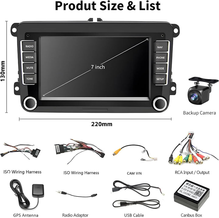 Android Wireless Carplay Autoradio mit Navi für VW Golf 5 6 Polo Passat, 7 Zoll Touch Display Radio