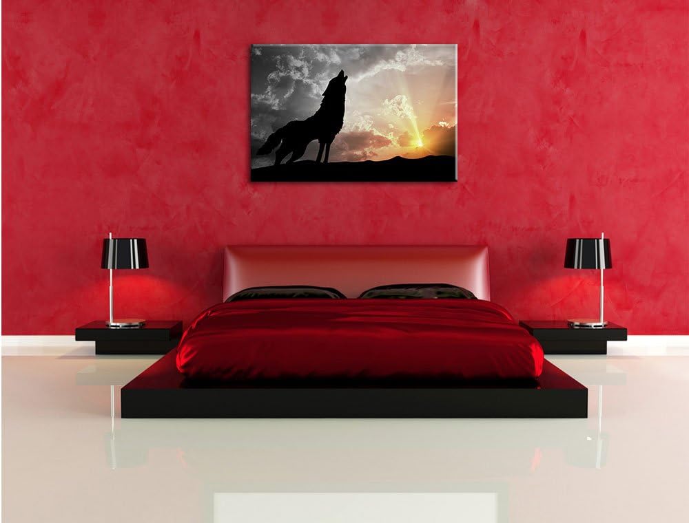 Pixxprint Wolf Heulen als Leinwandbild | Grösse: 100x70 cm | Wandbild | Kunstdruck | fertig bespannt