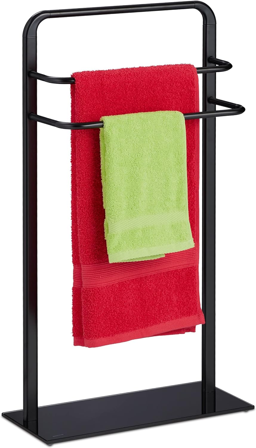 Relaxdays Handtuchständer, 3 Stangen, HBT: 79 x 45 x 20 cm, Badezimmer, Handtuchhalter stehend, Stah