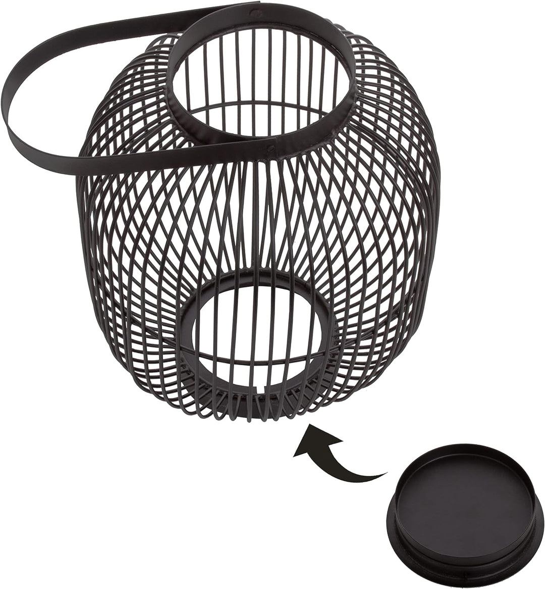 Brandsseller Windlicht Ø 22 x H 28,5 cm Metall mit Henkel Gitter Design Schwarz Kerzenständer Latern