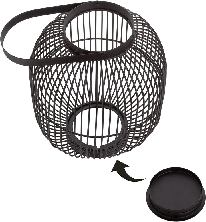 Brandsseller Windlicht Ø 22 x H 28,5 cm Metall mit Henkel Gitter Design Schwarz Kerzenständer Latern