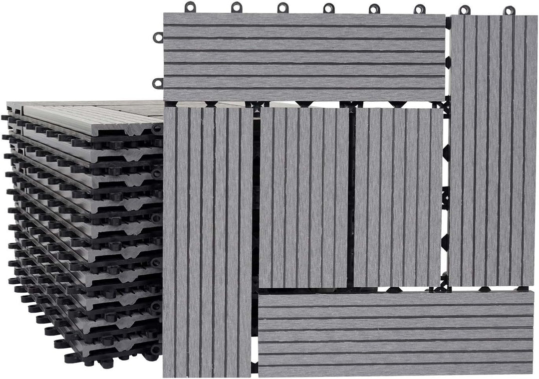 Mendler WPC Bodenfliese Rhone, Holzoptik Balkon/Terrasse, 11x je 30x30cm = 1qm versetzt - Basis grau