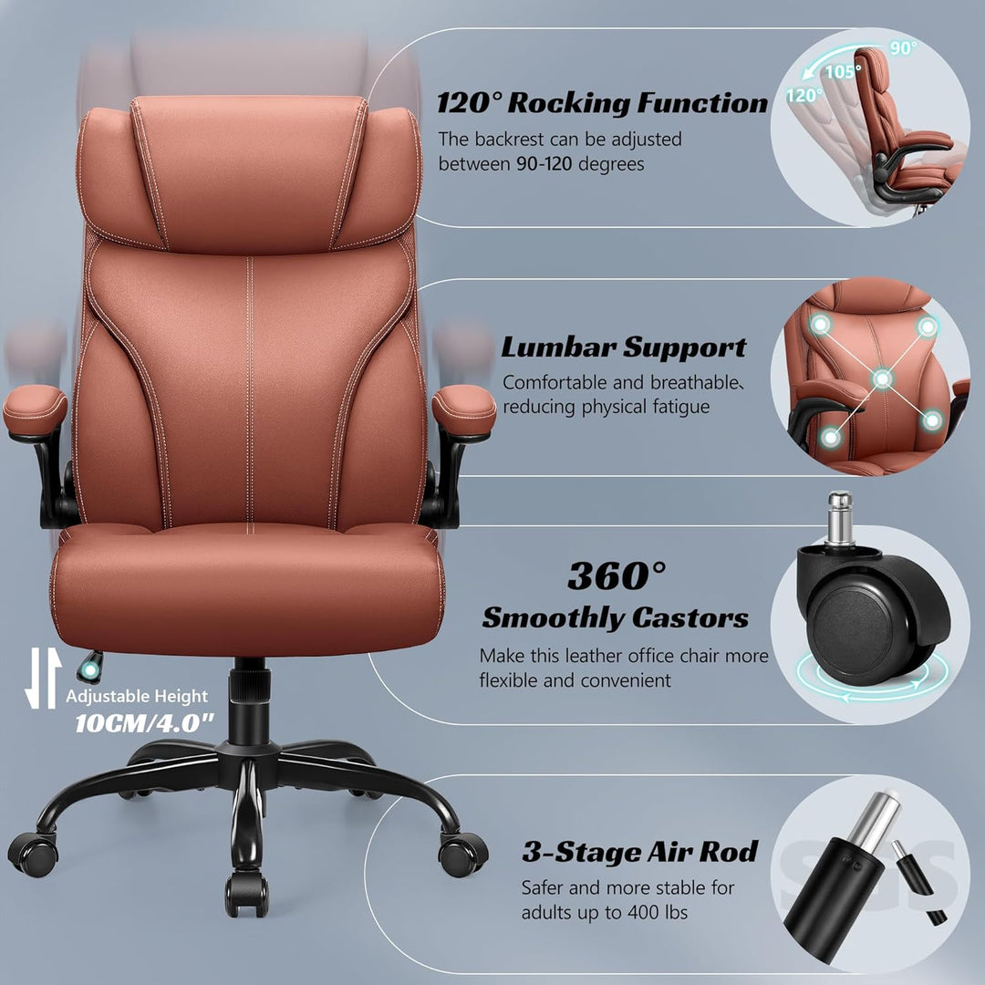 FelixKing Bürostuhl, Schreibtischstuhl Ergonomisch, Grosser und hoher Chefsessel Leder, Wippfunktion