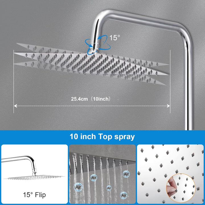 BONADE Duschsystem mit Thermostat Regendusche Duschkopf aus 304 Edelstahl, Duscharmatur Komplettset