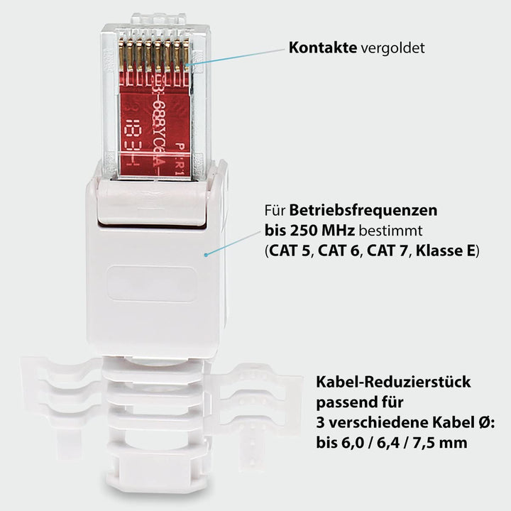 NEXMEX 10x RJ45 CAT 6 Netzwerkstecker werkzeuglos 250 MHz UTP Crimpstecker Stecker ohne Werkzeug für