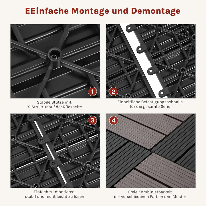WOLTU GTF001an WPC Terrassenfliesen Terrassendielen Fliese in Holzoptik Bodenbelag mit klicksystem A