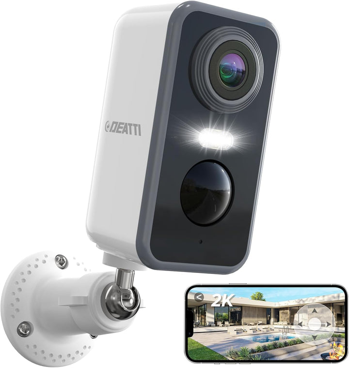 DEATTI Überwachungskamera Aussen Akku, 2K Kamera Überwachung Kabellos WLAN Aussen/Innen, IP Kamera O