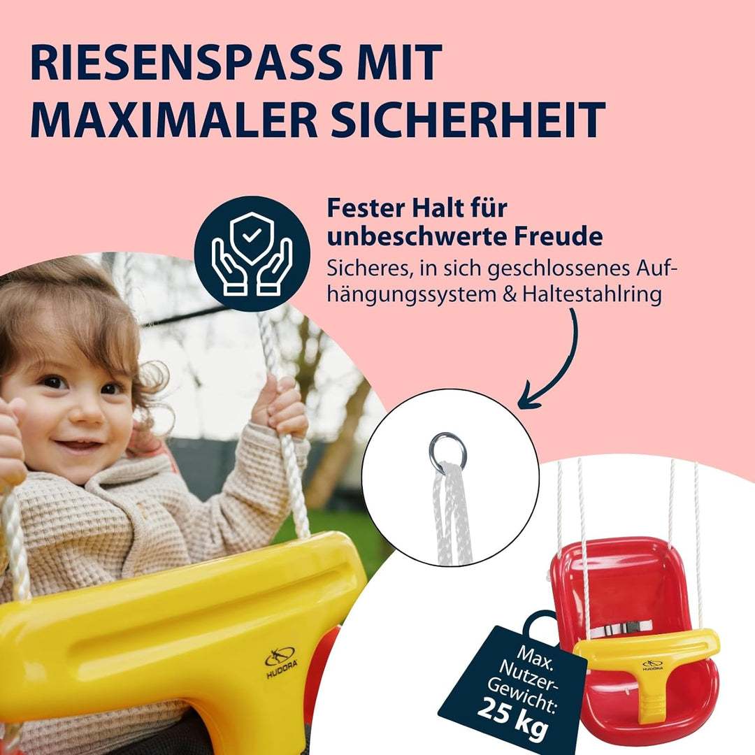 HUDORA Babyschaukel höhenverstellbar 120-180 cm in rot/gelb für den Garten I Baby Swing Outdoor I Ki