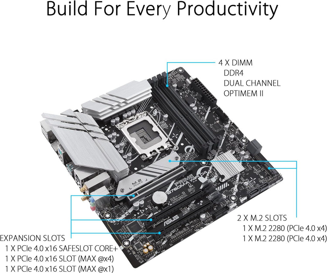 ASUS PRIME B760M-A WIFI D4 Gaming Mainboard Sockel Intel LGA 1700 (Intel B760, mATX, DDR4 Speicher,