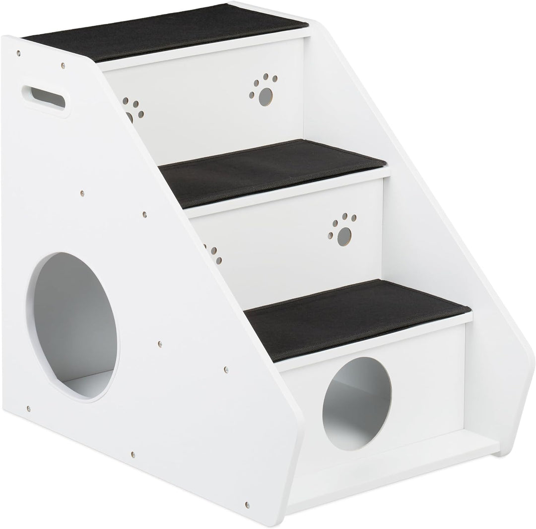 Relaxdays Hundetreppe 3 Stufen, Hunde & Katzen, HBT 52,5x42x60 cm, Haustiertreppe Teppich, Bett & Co