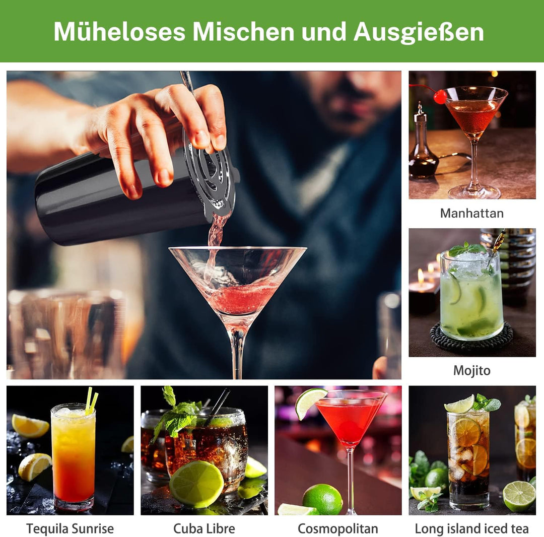 Cocktail Set, oGoDeal Boston Cocktail Shaker Schwarz mit Ständer, 23pcs Bar Equipment Barkeeper Set
