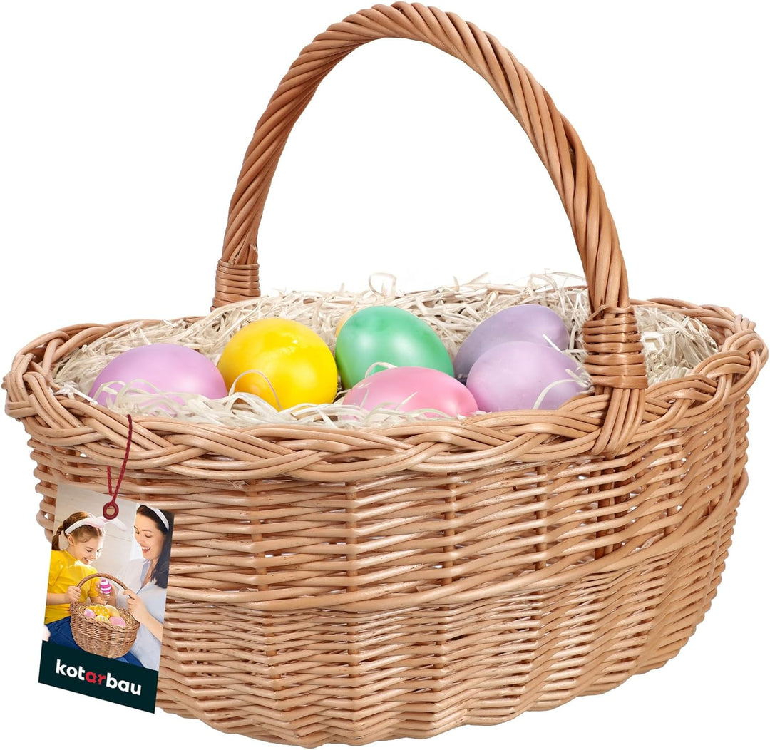 KOTARBAU® Weidenkorb Osterkorb mit Henkel Rund Natural 33x26,5x29 cm Osterkörbchen Weidenkorb mit He