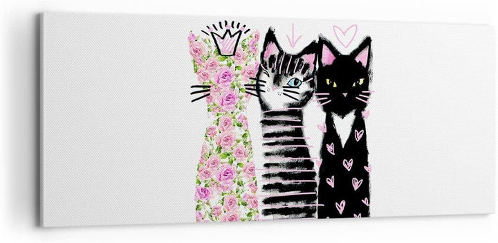 Panorama Bilder auf Leinwand 100x40cm Leinwandbild Katzen Blumen Tiere Gross Wanddeko Bild Schlafzim