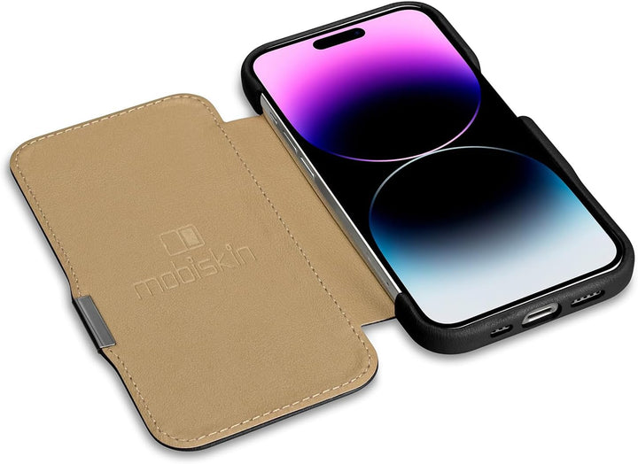 Mobiskin Hülle für iPhone 15 PRO (6,1 Zoll), Handyhülle mit Leder, Case kompatibel mit MagSafe, Schu