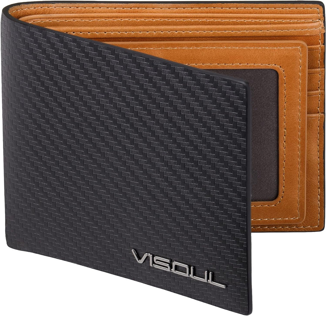 VISOUL Leder Geldbörse Herren mit ID-Fenster & RFID Schutz I Echtleder Geldbeutel für Männer I Porte