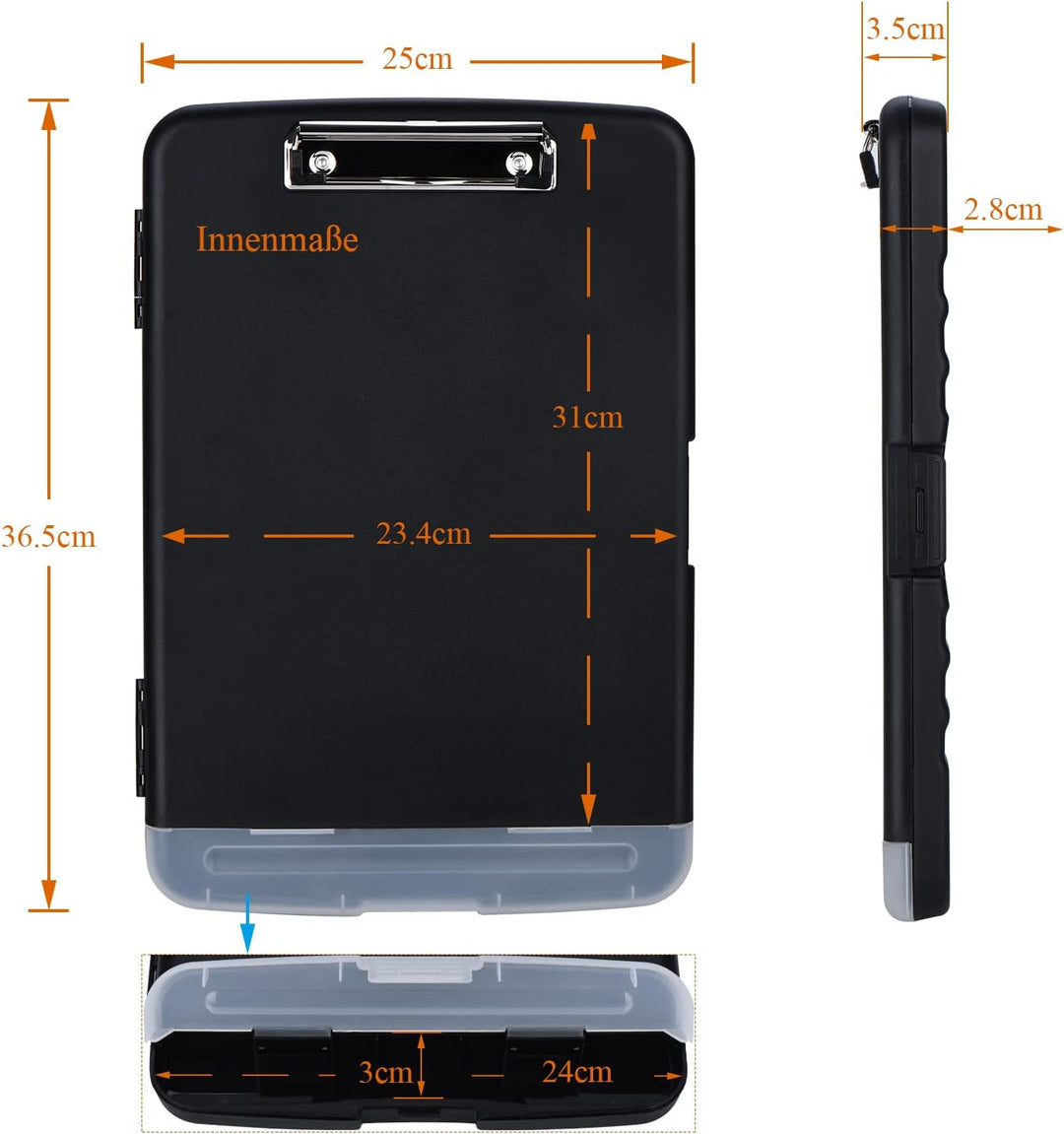 ZCZN Klemmbrett a4 mit Deckel, 2 Stück Schreibbrett mit Aufbewahrung, Kunststoff-Schreibbrett für Sc