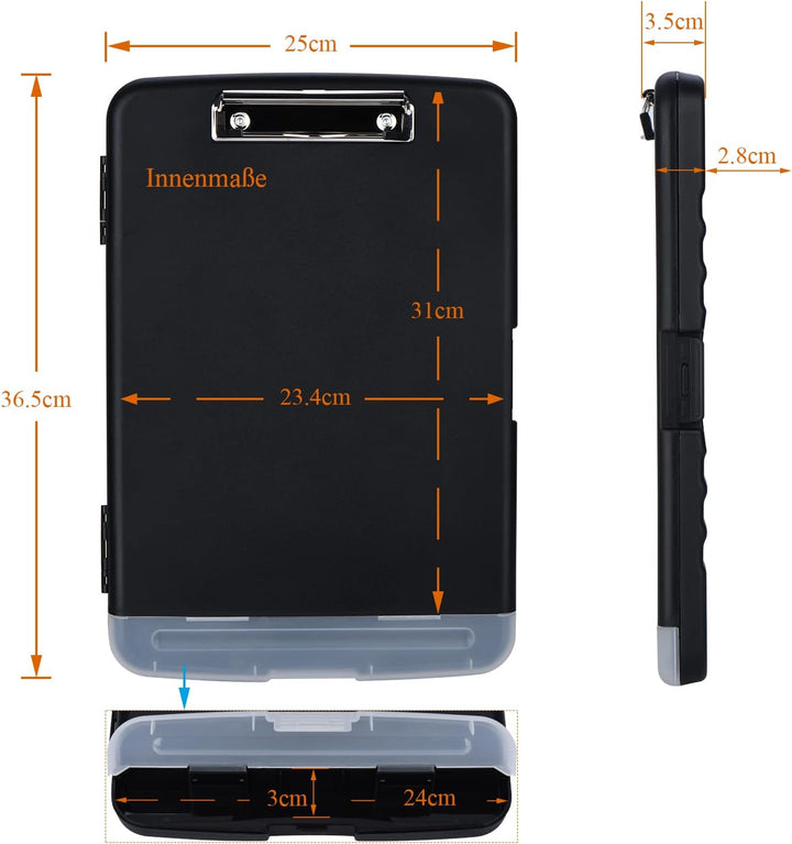 ZCZN Klemmbrett a4 mit Deckel, 2 Stück Schreibbrett mit Aufbewahrung, Kunststoff-Schreibbrett für Sc