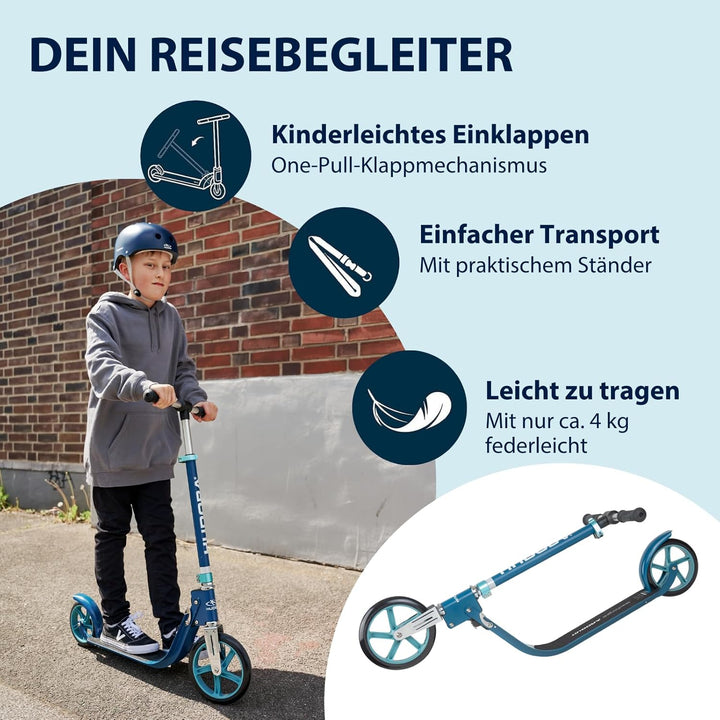 HUDORA BigWheel® 215 Scooter - Komfortabler Aluminium-Roller für bis zu 100kg - Höhenverstellbarer &