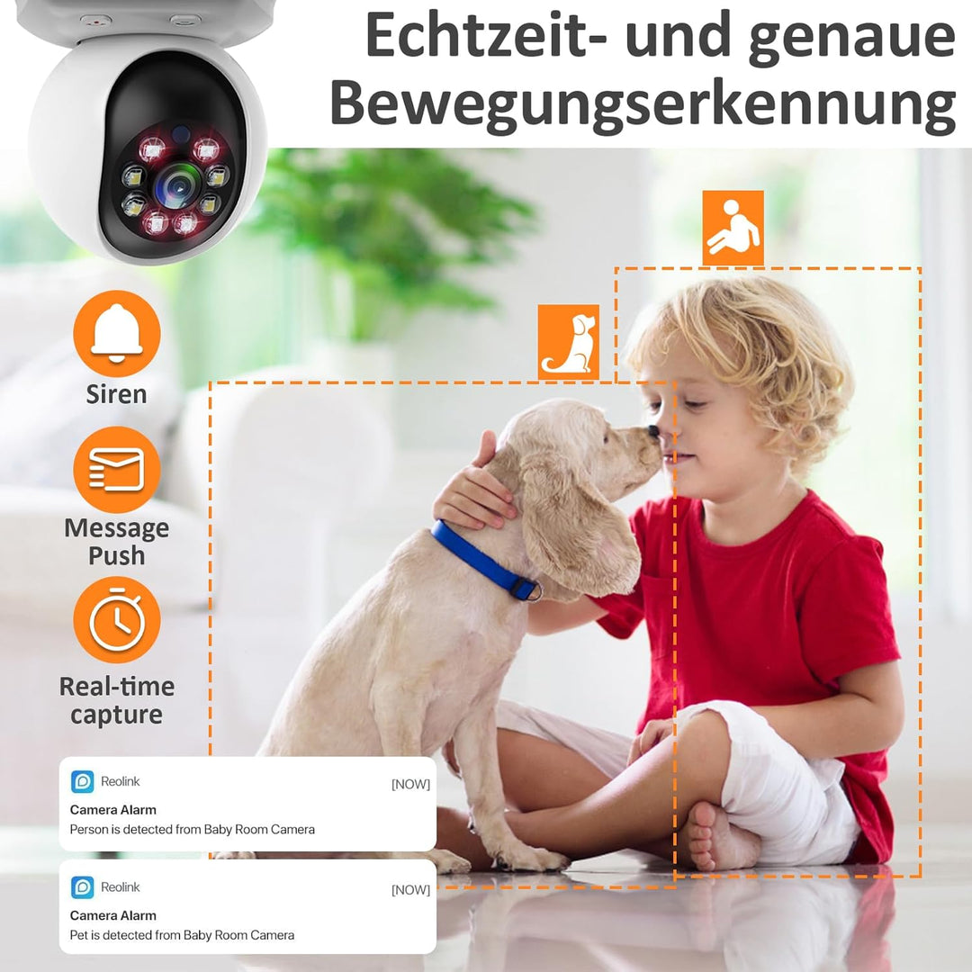 OKYUK Überwachungskamera Innen, 3MP Zwei Wege Video Innenkamera mit 2.8 Zoll Bildschirm, 2K Kamera Ü